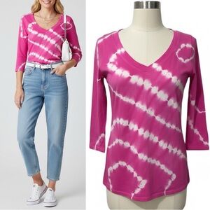 INC | NWOT Pink & White Tie-Dye V-Neck Top (Size S)